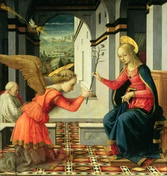 Bebådelsen tempera på panel detalj av 225657